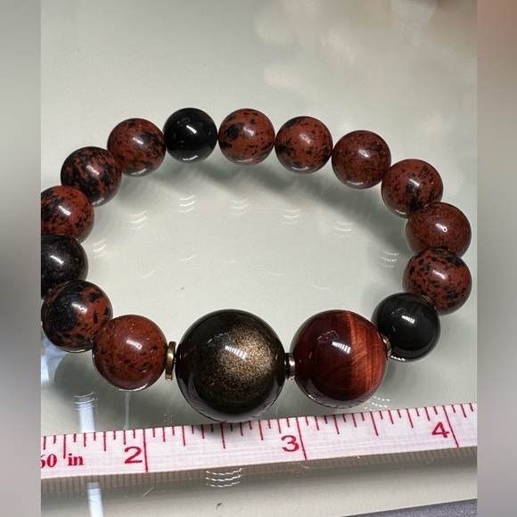 MAHOGANY OBSIDIAN + TIGERS NATURAL BRACELET Sz 7” - Picture 9 of 13